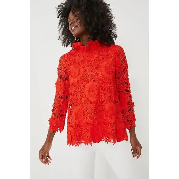 TUCKERNUCK Red Guipure Lace Faye Blouse Size XS NWT Retail $248 Tuckernuck - Picture 1 of 8